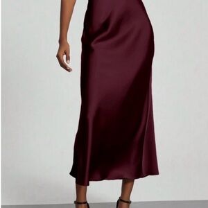 Anthropologie Tilda Midi Slip Skirt, Burgundy